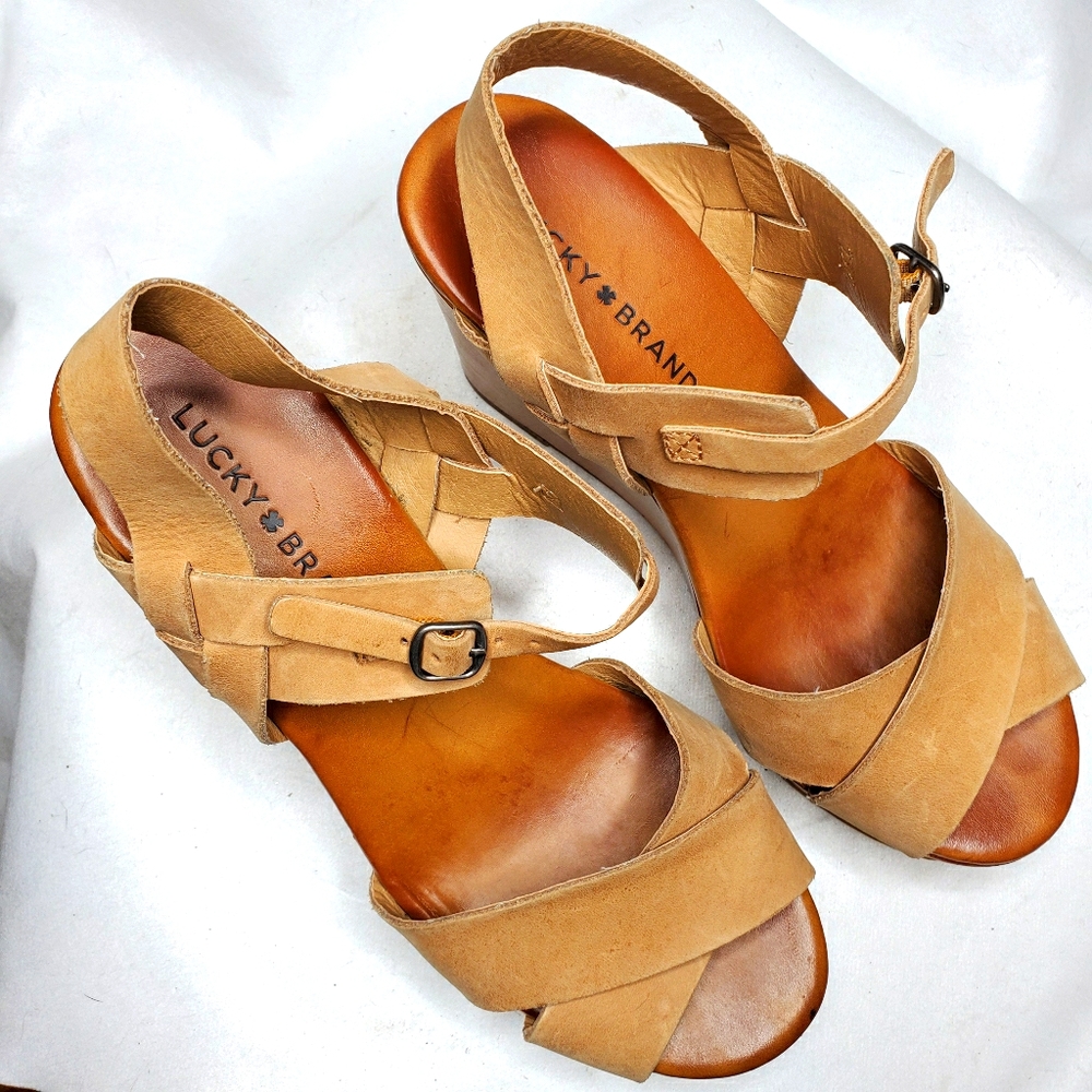Lucky Brand Leather Size 7 Wedge Sandals - Picture 6 of 12